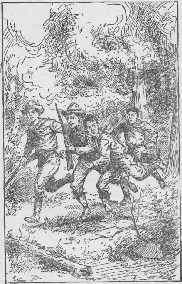 "FRANK, IT'S CATCHING UP WITH US!"—page 192.

The Outdoor Chums After Big Game.
