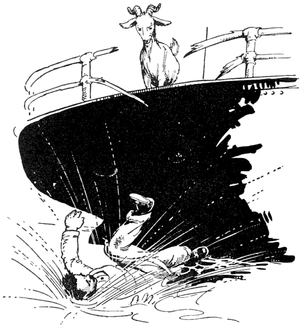 ...and hit the railing of the boat so hard it broke and let him fall splash into the water