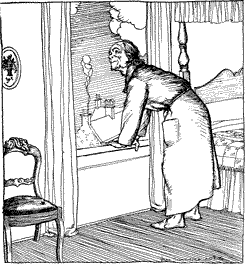 HE STOOD BY THE WINDOW—GLORIOUS! Scrooge looking out the window.
