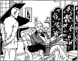 “WELL, THEN, BOBBY, MY BOY” A younger man standing by a seated older man in an elegant parlor.