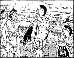 THE LONG ARRAY OF HELMETS BRIGHT Two Romans conversing on the battlements of a fort.