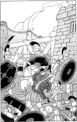 “LIE THERE,” HE CRIED, “FELL PIRATE!” A battle scene