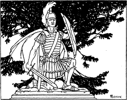 HORATIUS IN HIS HARNESS, HALTING UPON ONE KNEE A statue of a Roman warrior, dressed for battle.