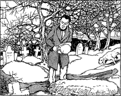 JAMES BURIED HIS WIFE A man standing by a snow-covered grave.