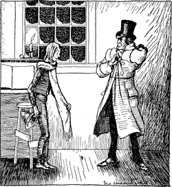 THE CLERK SMILED FAINTLY The clerk standing in front of Scrooge.