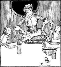 THERE NEVER WAS SUCH A GOOSE A woman carving a goose, with two children watching.