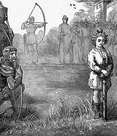 CLOUDSEY SHOOTS AN APPLE FROM THE HEAD OF HIS SON� CLOUDSEY SHOOTS AN APPLE FROM THE HEAD OF HIS SON�