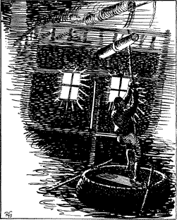 I LOOKED INTO THE CABIN A man climbing a rope from a coracle to the ship
