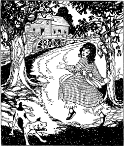 TOM’S COMING HOME! A young girl skipping along a path
