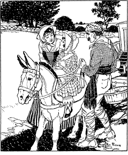 “AH, YOU’RE FONDEST O’ ME, AREN’T YOU?” A girl sitting on a donkey, with a gypsy on either side
