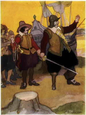 There Came on the Intrepid Peter A group of men in front of a sailing ship