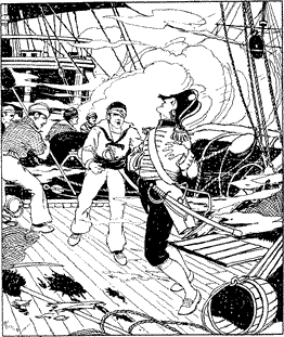 HE FELL UPON HIS FACE A man collapsing on the deck of a ship, with sailors running to help
