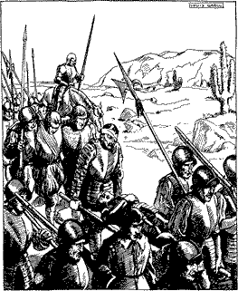 THEY DRAGGED THEIR FEEBLE LIMBS WITH DIFFICULTY A group of conquistadors marching through a desert