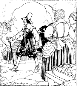 WILLIAM THE TESTY A man walking, with women looking on